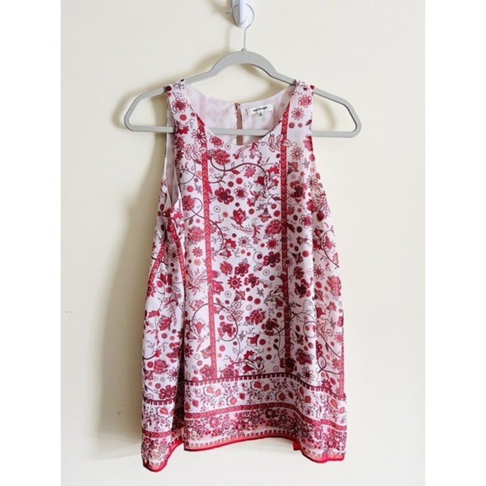 MAX STUDIO Tunic Tank‎ Top White with Red Flowers Lined S NWOT $98
